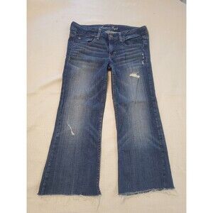 American Eagle AE Hipster Ingrid #002 Low Waist Flare Cut Off Capri Jeans Sz 6